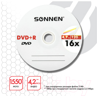 Набор дисков DVD-R Sonnen 4.7GB 16x (25шт)