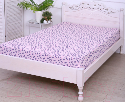 Изображение товара Простыня Luxsonia Трикотаж на резинке 180x200 / 3366 (перышки розовый)