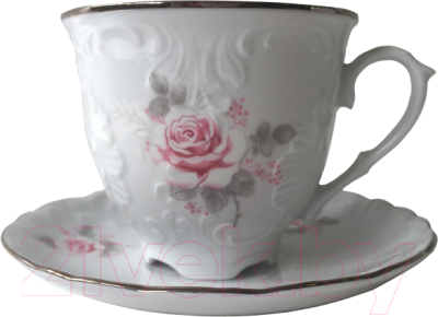 Чашка с блюдцем Cmielow i Chodziez Rococo / OMDZ23-54 (бледная роза/линия платина)
