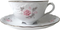 Чашка с блюдцем Cmielow i Chodziez Rococo / OMDZ23-28 (бледная роза/линия платина) - 