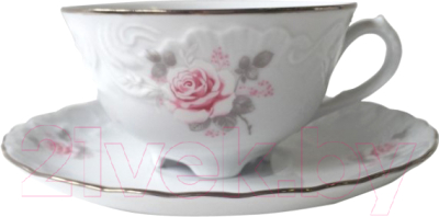 Чашка с блюдцем Cmielow i Chodziez Rococo / OMDZ23-28 (бледная роза/линия платина)