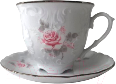 Чашка с блюдцем Cmielow i Chodziez Rococo / OMDZ23-42 (бледная роза/линия платина)