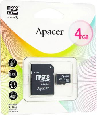 Карта памяти Apacer microSDHC (Class 4) 4GB + адаптер (AP4GMCSH4-R) - общий вид