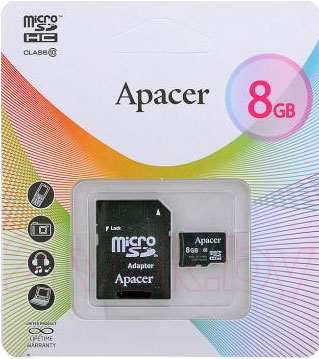 Карта памяти Apacer microSDHC (Class 10) 8GB + адаптер (AP8GMCSH10-R) - общий вид