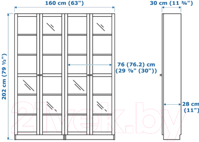 Шкаф с витриной Ikea Билли/Оксберг 192.439.99