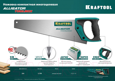 Ножовка Kraftool Alligator Toolbox 15227-35