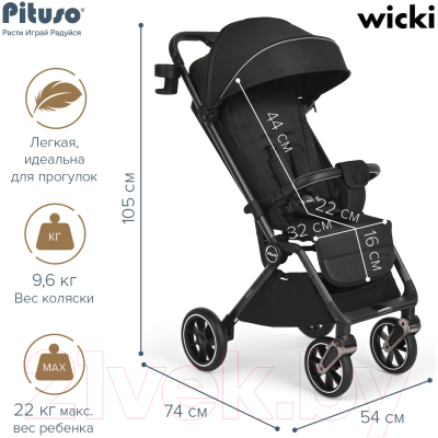 Детская прогулочная коляска Pituso Wicki / ABF2022 (черный)