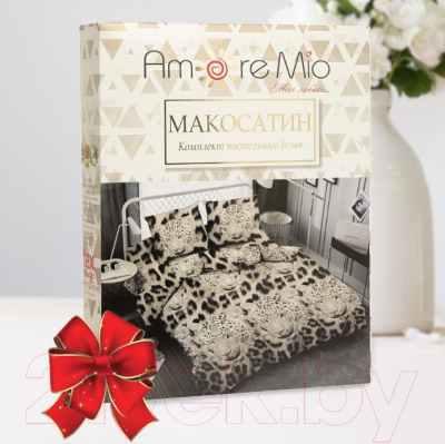 Комплект постельного белья Amore Mio Мако-сатин Leo Микрофибра 2.0 24601 / 93064 (бежевый/коричневый/черный)