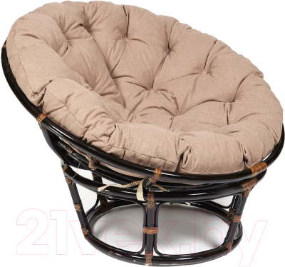 Кресло садовое Tetchair Papasan W 23/01 B с подушкой (античный черно-коричневый/экошерсть коричневый)
