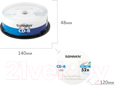 Набор дисков CD-R Sonnen 700Mb 52x (25шт)