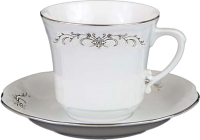 Чашка с блюдцем Cmielow i Chodziez Камелия / 8202K03-OMAZ2303 (серый орнамент) - 
