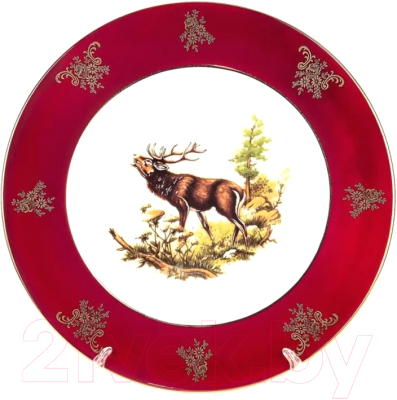 Тарелка столовая обеденная Cmielow i Chodziez Астра 1051/2 / 0D01390 (охота красный)