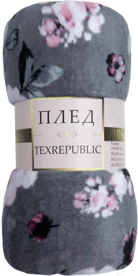 Плед TexRepublic Absolute Нежность-розы Фланель 180x200 / 62986 (серый/розовый)