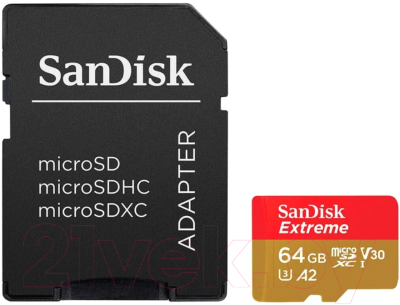 Карта памяти SanDisk Extreme MicroSDXC 64GB (SDSQXAH-064G-GN6AA)