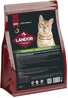 Сухой корм для кошек Landor Полнорацион.для взрослых домашних индейка с ягненком / L1012 (2кг)