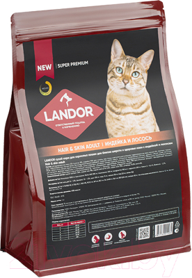 Сухой корм для кошек Landor Полнорац. для шерсти здоровья кожи c индейкой и лососем / L1014 (2кг)