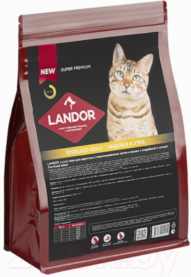 Сухой корм для кошек Landor Полнорацион. для стерилизованных с индейкой и уткой / L1015 (2кг)