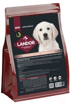 Сухой корм для собак Landor Для щенков и юниоров ср. и кр. пород c индейкой и уткой / L1007 (1кг)