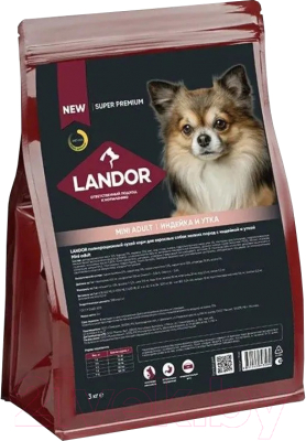 Сухой корм для собак Landor Для взрослых собак мелких пород c индейкой и уткой / L1020 (3кг)