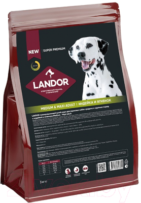 Сухой корм для собак Landor Для взрослых cредних и круп. пород c индейкой и ягненком / L1022 (3кг)