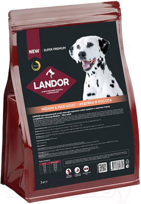 Сухой корм для собак Landor Для взрослых cредних и круп. пород c индейкой и лососем / L1021 (3кг)