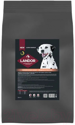 Сухой корм для собак Landor Взрослых cредних и крупных пород c индейкой и лососем / L1033 (15кг)