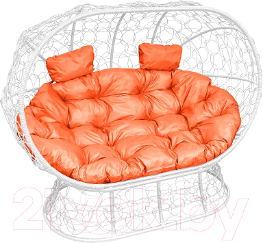 Диван садовый M-Group Лежебока / 11190107 (на подставке с белым ротангом/оранжевая подушка)