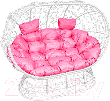Диван садовый M-Group Лежебока / 11190108 (на подставке с белым ротангом/розовая подушка)