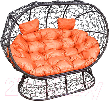 Диван садовый M-Group Лежебока / 11190207 (на подставке с коричневым ротангом/оранжевая подушка)