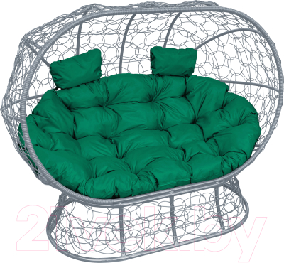Диван садовый M-Group Лежебока / 11190304 (на подставке с серым ротангом/зеленая подушка)