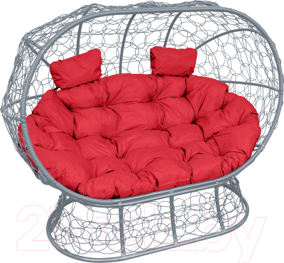 Диван садовый M-Group Лежебока / 11190306 (на подставке с серым ротангом/красная подушка)