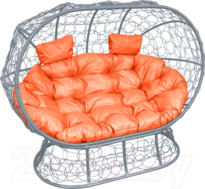 Диван садовый M-Group Лежебока / 11190307 (на подставке с серым ротангом/оранжевая подушка)