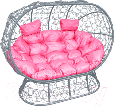 Диван садовый M-Group Лежебока / 11190308 (на подставке с серым ротангом/розовая подушка)