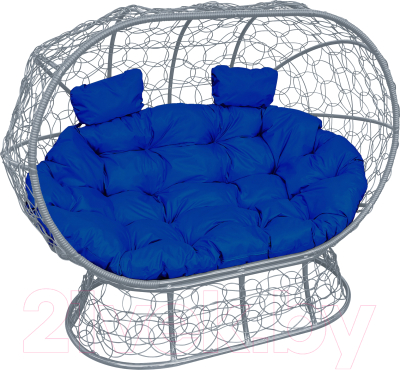Диван садовый M-Group Лежебока / 11190310 (на подставке с серым ротангом/синяя подушка)
