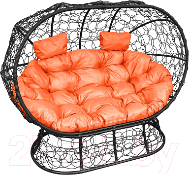 Диван садовый M-Group Лежебока / 11190407 (на подставке с черным ротангом/оранжевая подушка)