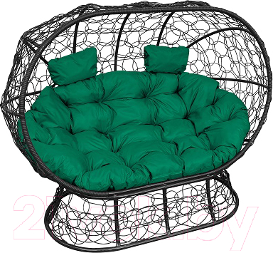 Диван садовый M-Group Лежебока / 11190404 (на подставке с черным ротангом/зеленая подушка)