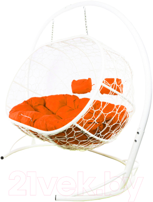 Диван подвесной M-Group Лежебока / 11180107 (с белым ротангом/оранжевая подушка)