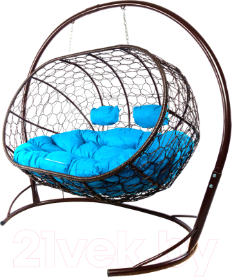 Диван подвесной M-Group Лежебока / 11180203 (с коричневым ротангом/голубая подушка)