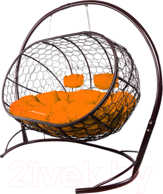 Диван подвесной M-Group Лежебока / 11180207 (с коричневым ротангом/оранжевая подушка)