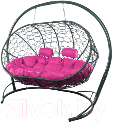 Диван подвесной M-Group Лежебока / 11180308 (с серым ротангом/розовая подушка)