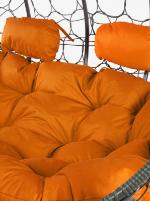 Диван подвесной M-Group Лежебока / 11180307 (с серым ротангом/оранжевая подушка)