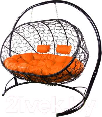 Диван подвесной M-Group Лежебока / 11180407 (с черным ротангом/оранжевая подушка)