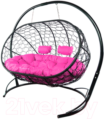 Диван подвесной M-Group Лежебока / 11180408 (с черным ротангом/розовая подушка)