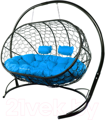Диван подвесной M-Group Лежебока / 11180410 (с черным ротангом/синяя подушка)