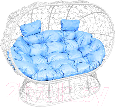 Диван садовый M-Group Лежебока / 11190103 (на подставке с белым ротангом/голубая подушка)