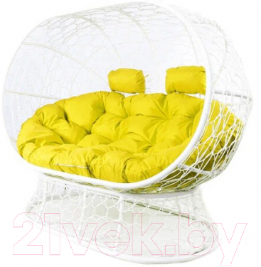 Диван садовый M-Group Лежебока / 11190111 (на подставке с белым ротангом/желтая подушка)