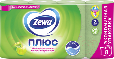 

Туалетная бумага Zewa, Зеленый, Плюс. Аромат яблока