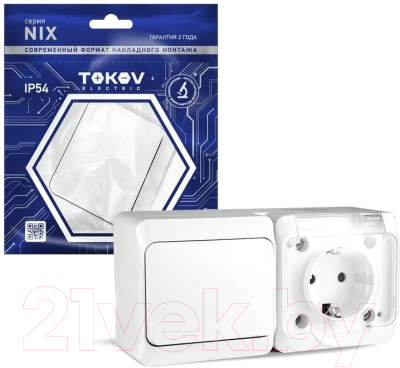 Блок выключатель+розетка Tokov Electric ОП Nix / TKE-NX-V1RZ-C01T-IP54