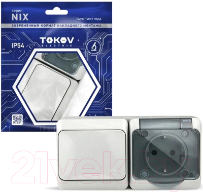 Блок выключатель+розетка Tokov Electric ОП Nix / TKE-NX-V1RZ-C06T-IP54