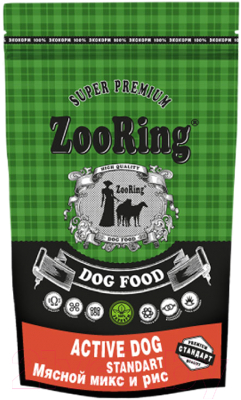 Сухой корм для собак ZooRing Active Dog Standart Мясной микс и рис 425235 (2кг)